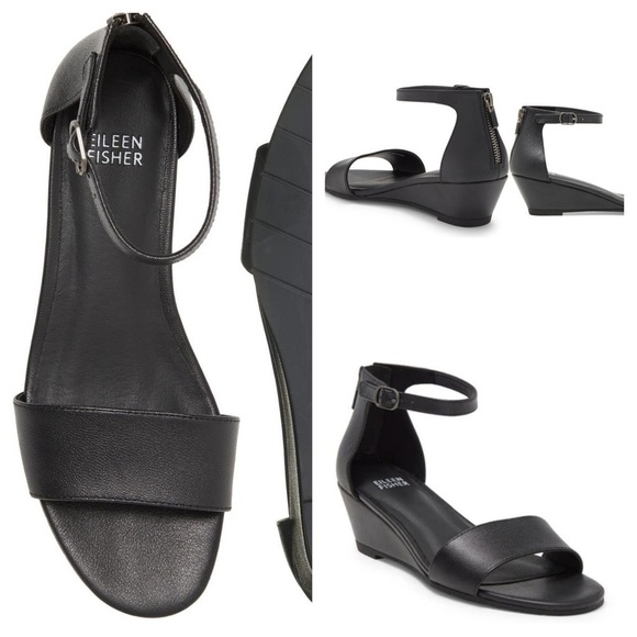 Eileen Fisher Mara Tumbled Leather Wedge Sandal size 5 - Picture 2 of 13